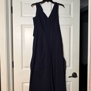J.Crew Faux Wrap Cutout Back Poplin Wide-Leg Cropped Jumpsuit Navy Blue– Size 2